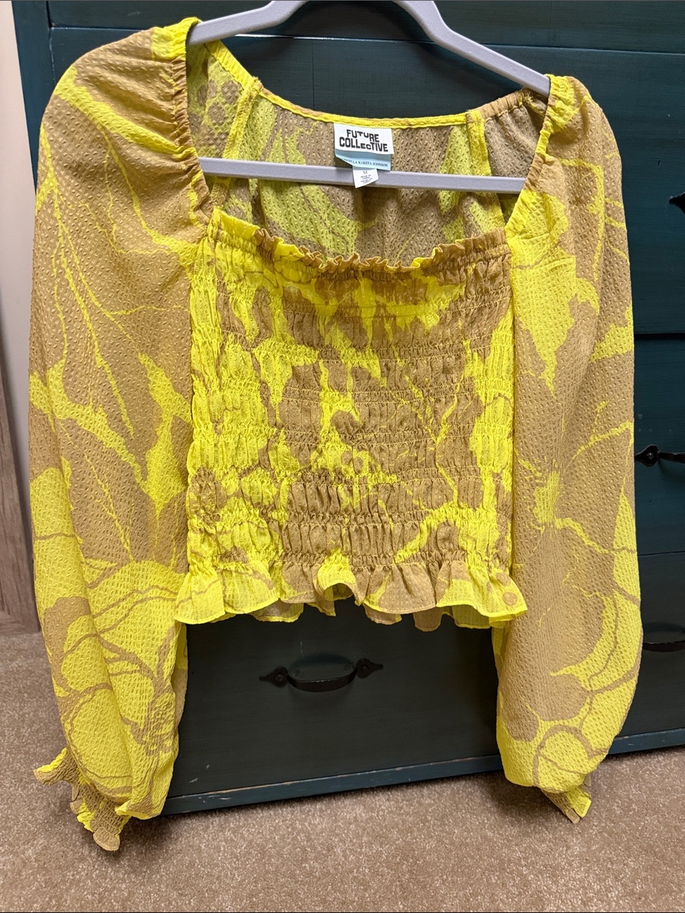 Future Collective Yellow Floral Smocked Peasant Top